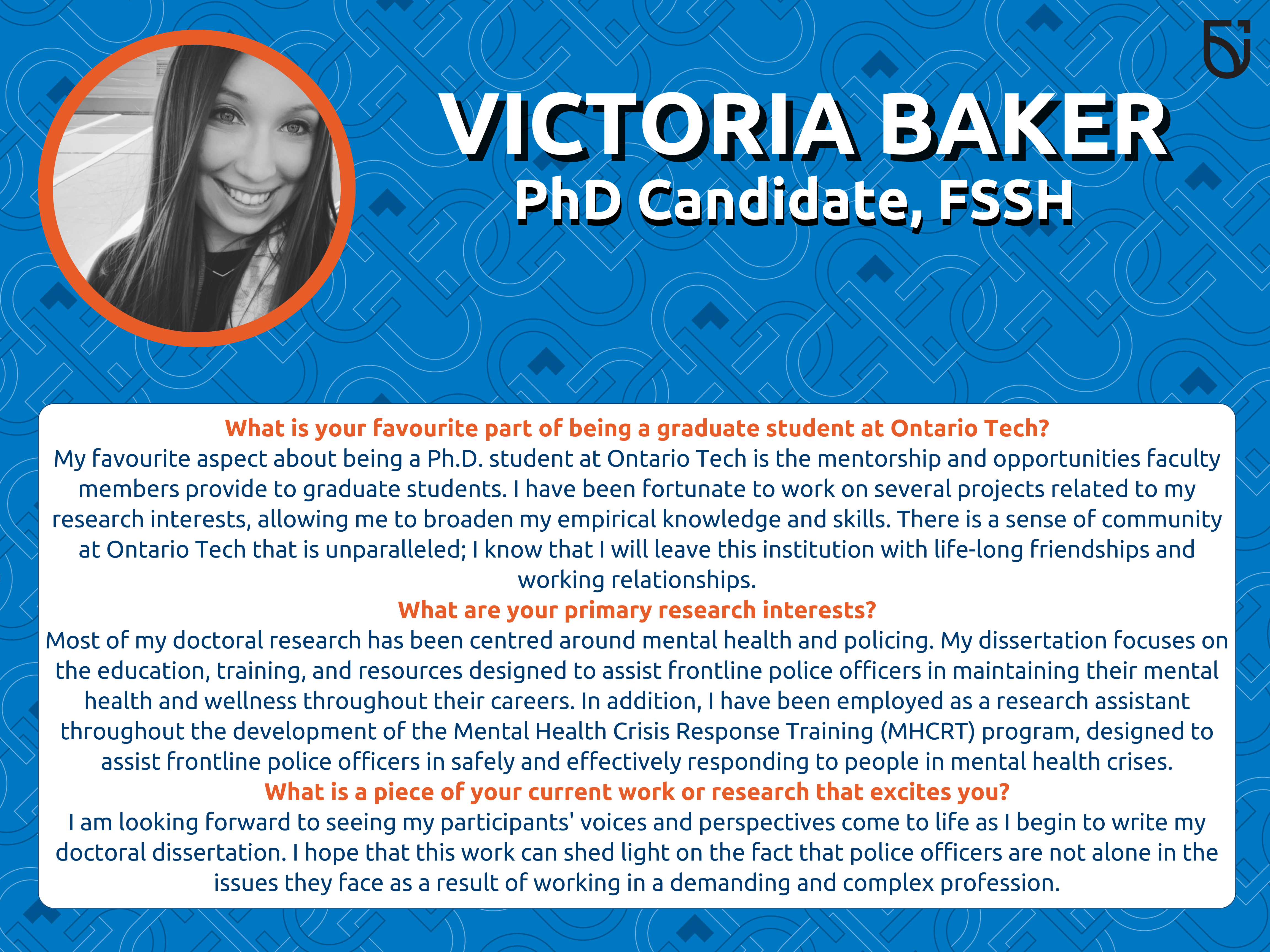 This photo is a Women’s Wednesday feature of Victoria Baker, a PhD Candidate in the Faculty of Social Science and Humanities