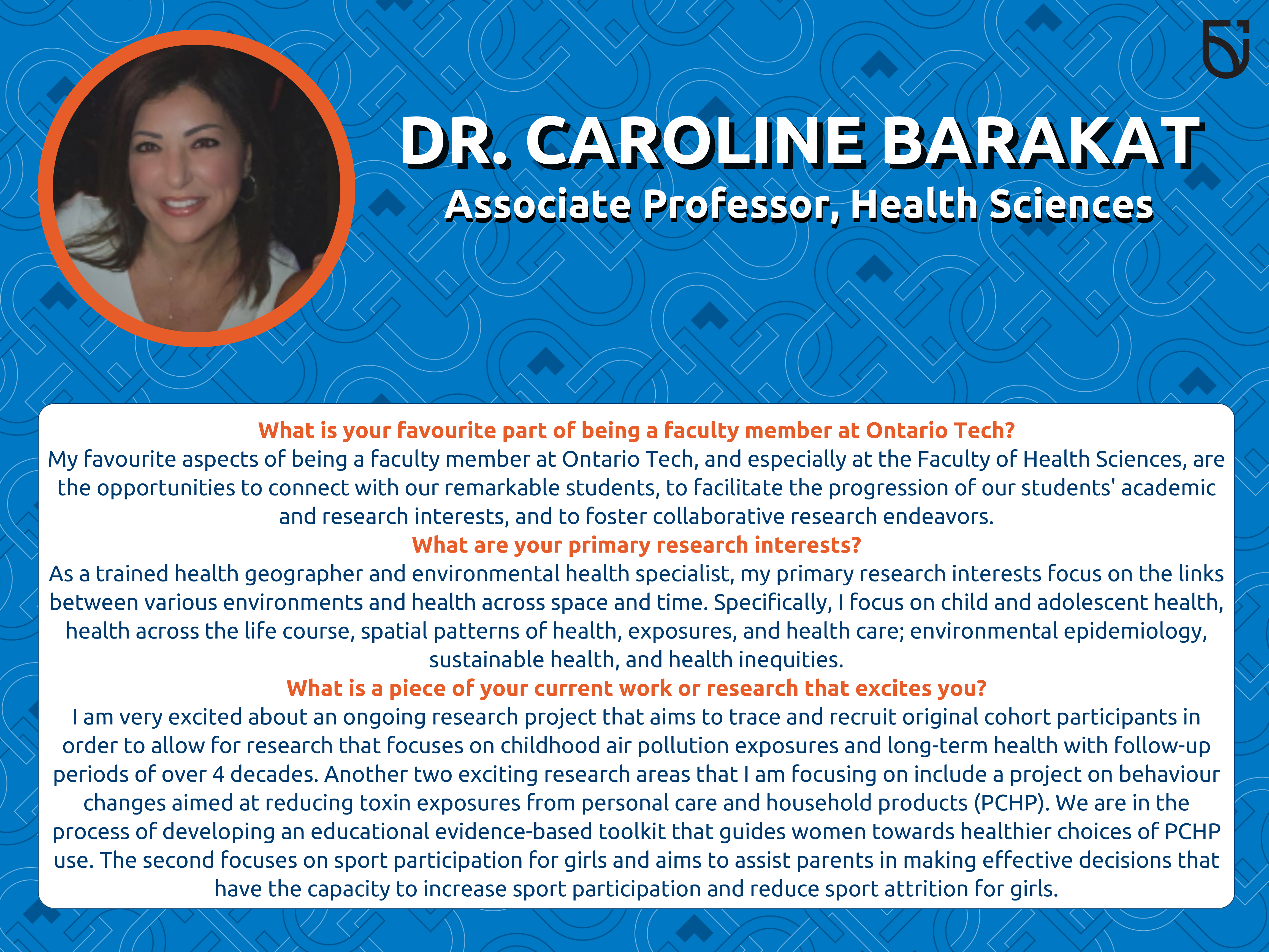 This photo is a Women’s Wednesday feature of Dr. Caroline Barakat, an Associate Professor in the Faculty of Health Sciences