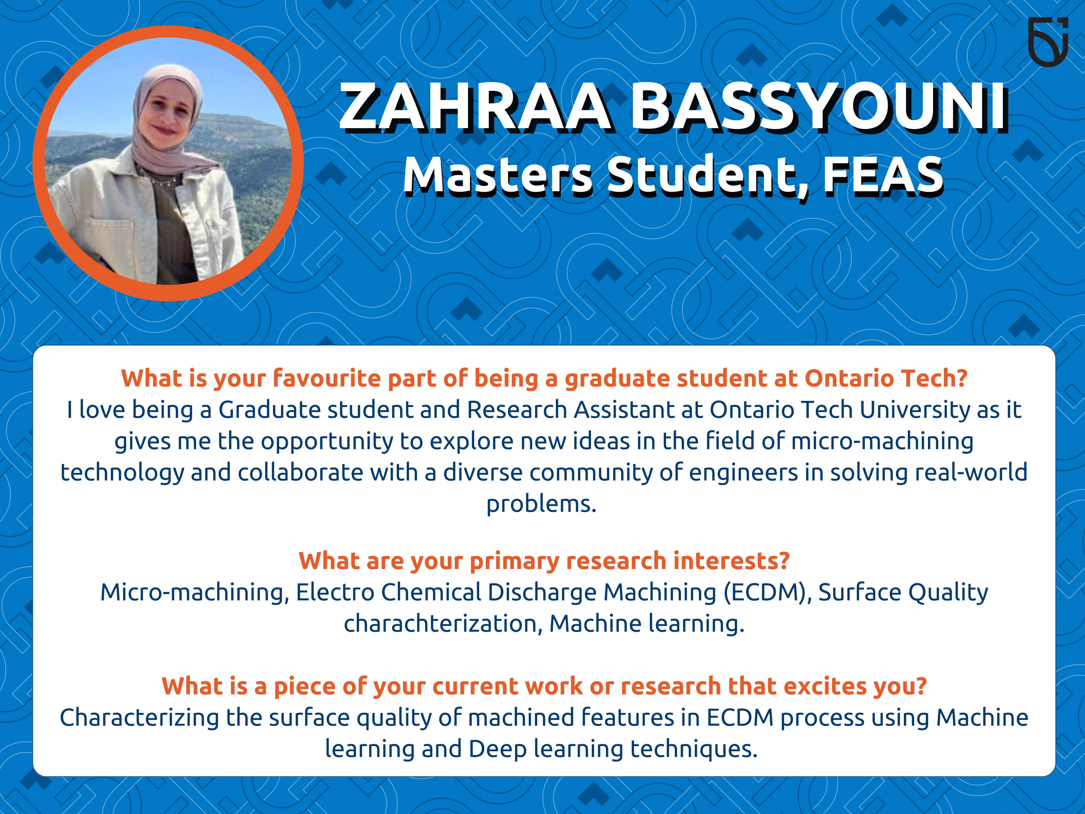 This photo is a Women’s Wednesday feature of Zahraa Bassyouni, Masters Student in the Faculty of Engineering and Applied Sciences.