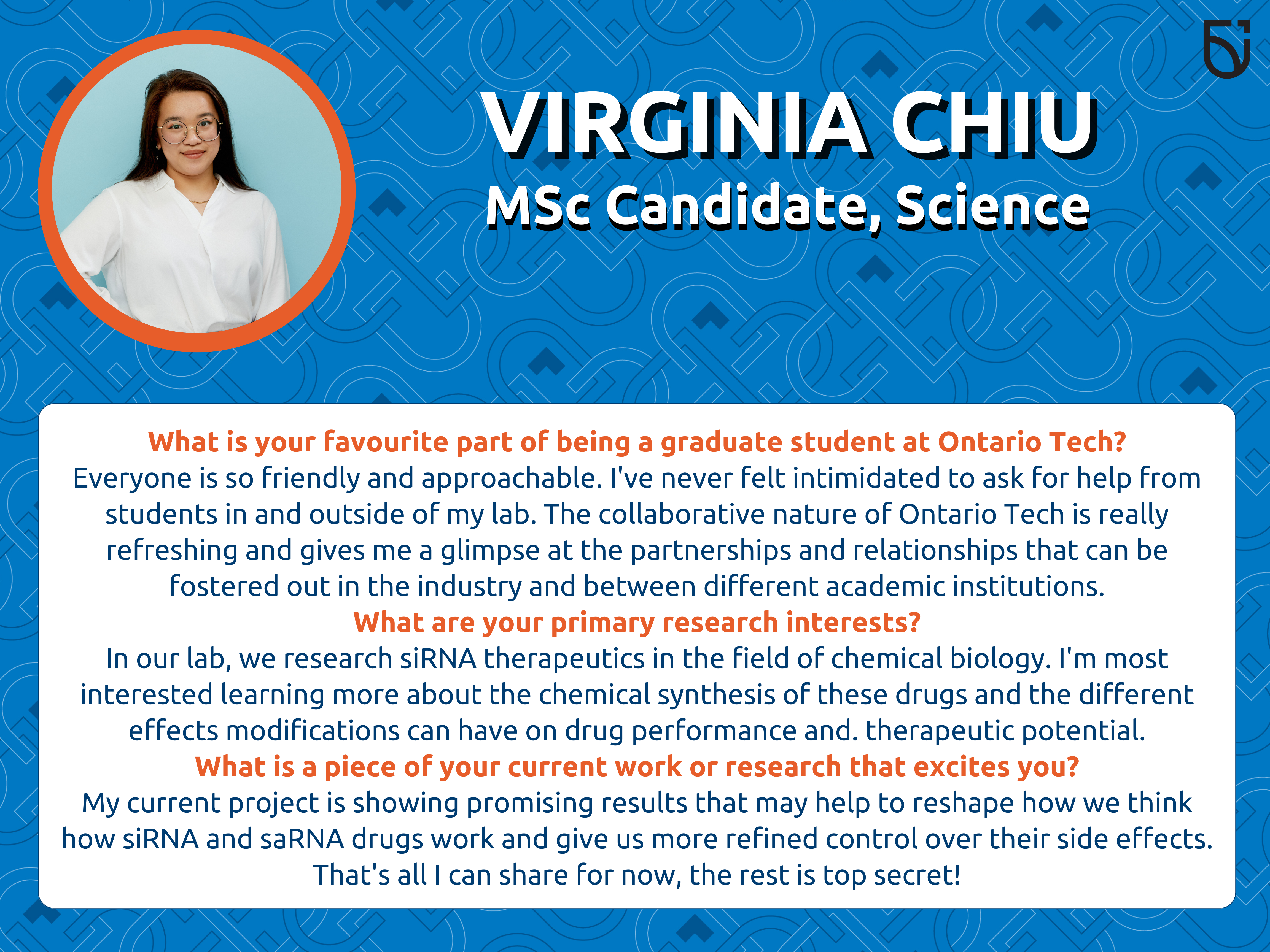 This photo is a Women’s Wednesday feature of Virginia Chiu, an MSc Candidate in the Faculty of Science.