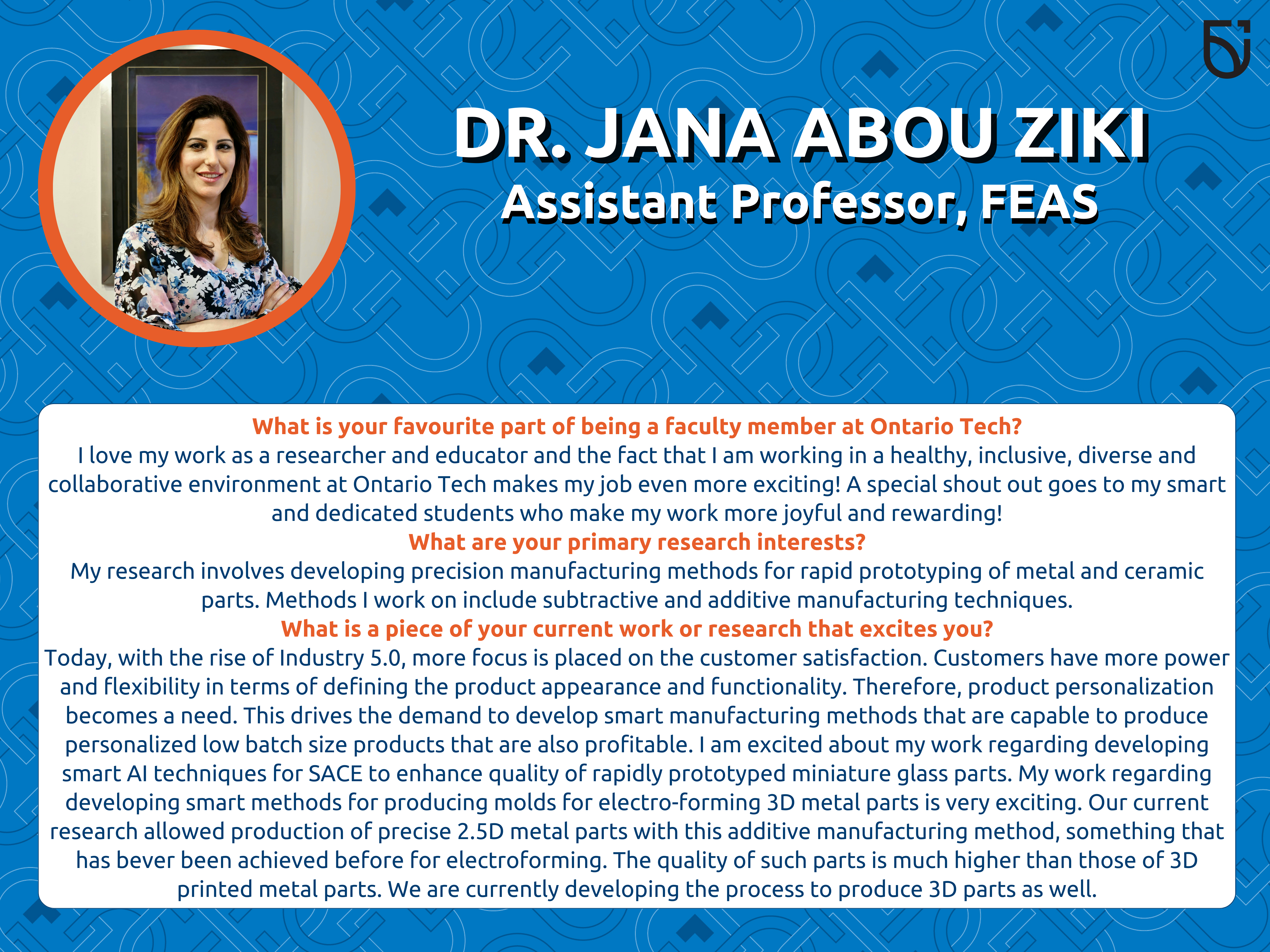 This photo is a Women’s Wednesday feature of Dr. Jana Abou Ziki, an Assistant Professor in the Faculty of Engineering and Applied Science.