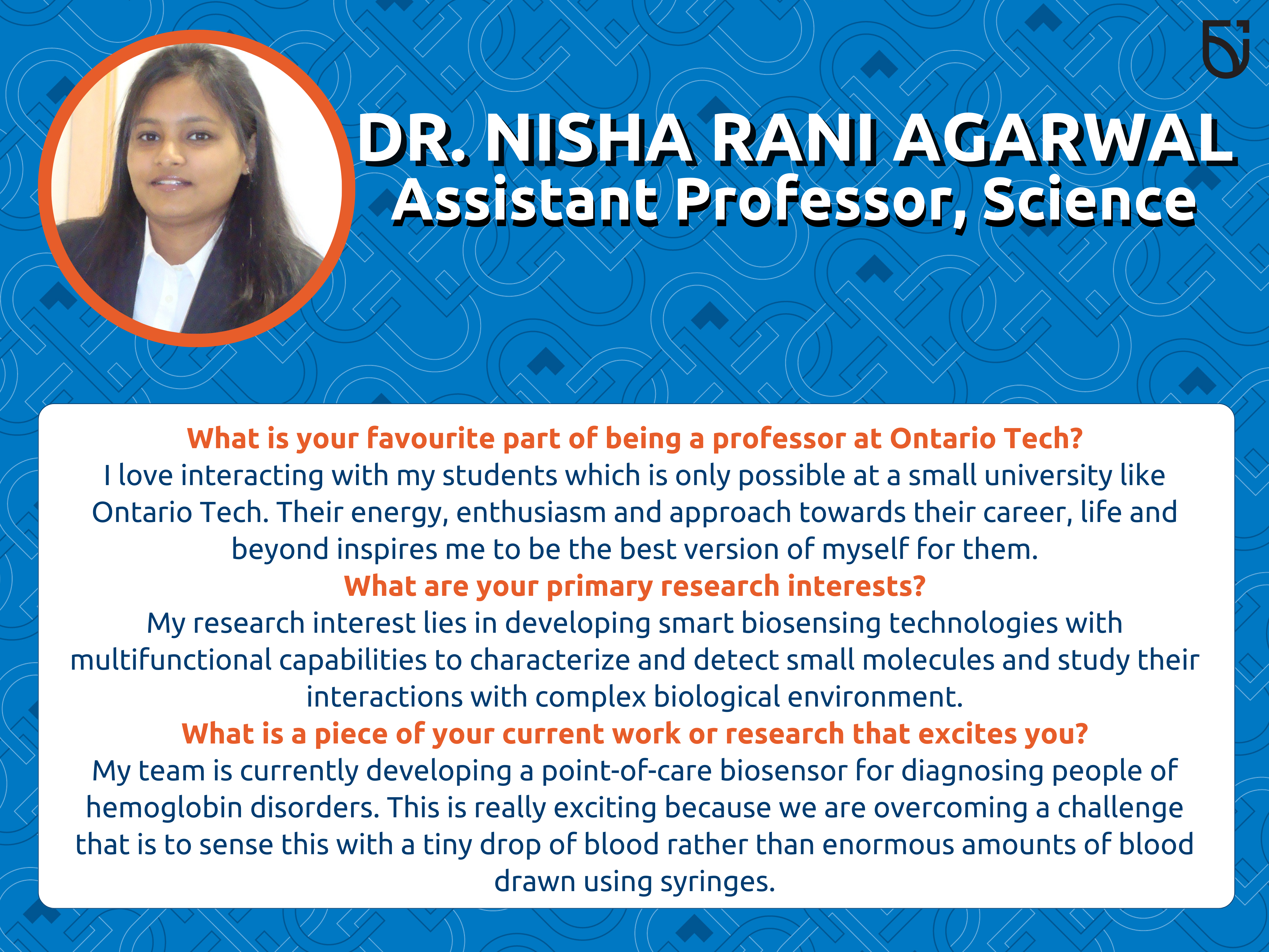 This photo is a Women’s Wednesday feature of Dr. Agarwal, an Assistant Professor in the Faculty of Science