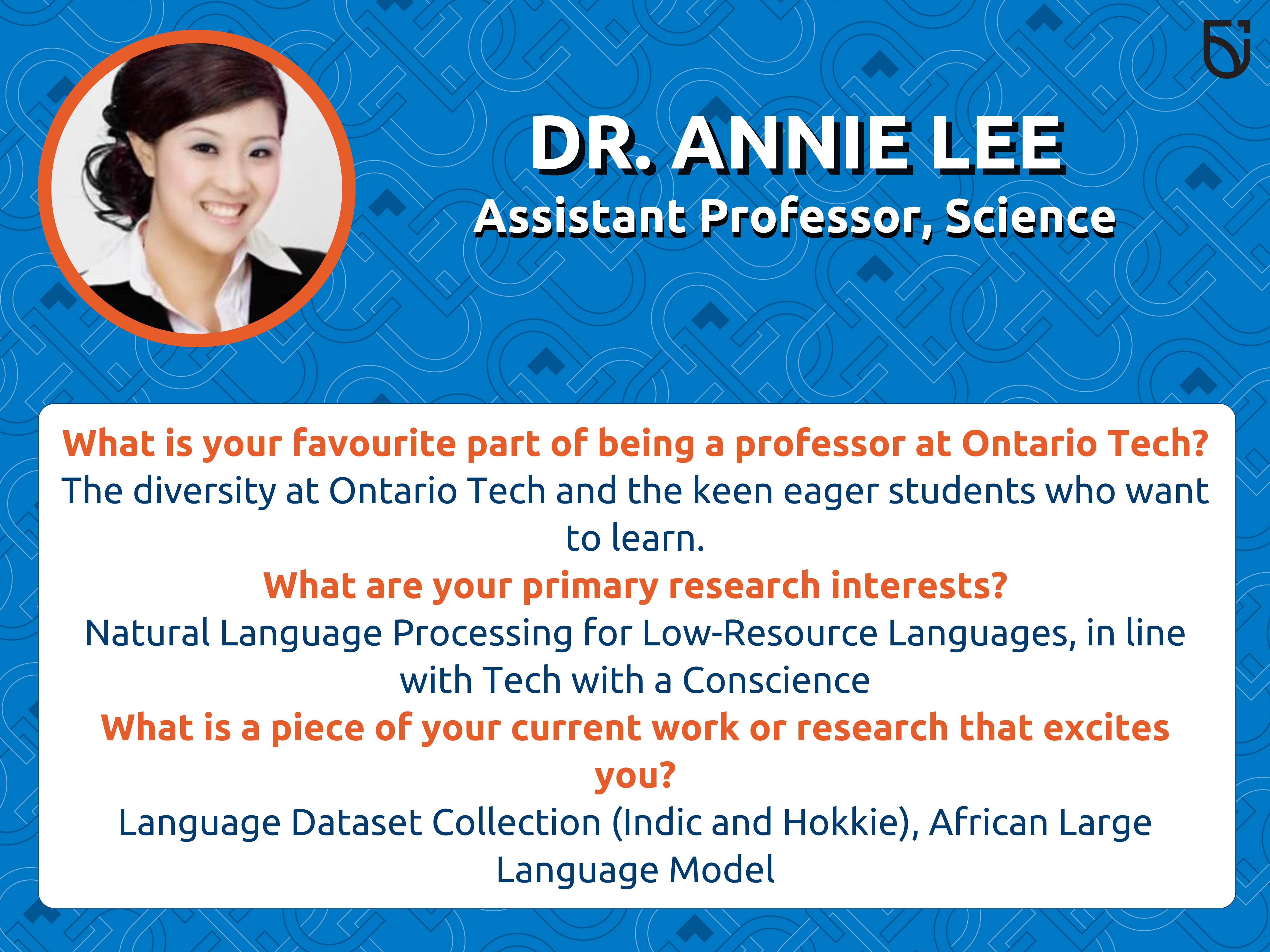 This photo is a Women’s Wednesday feature of Dr. Annie Lee, an Assistant Professor in the Faculty of Science.