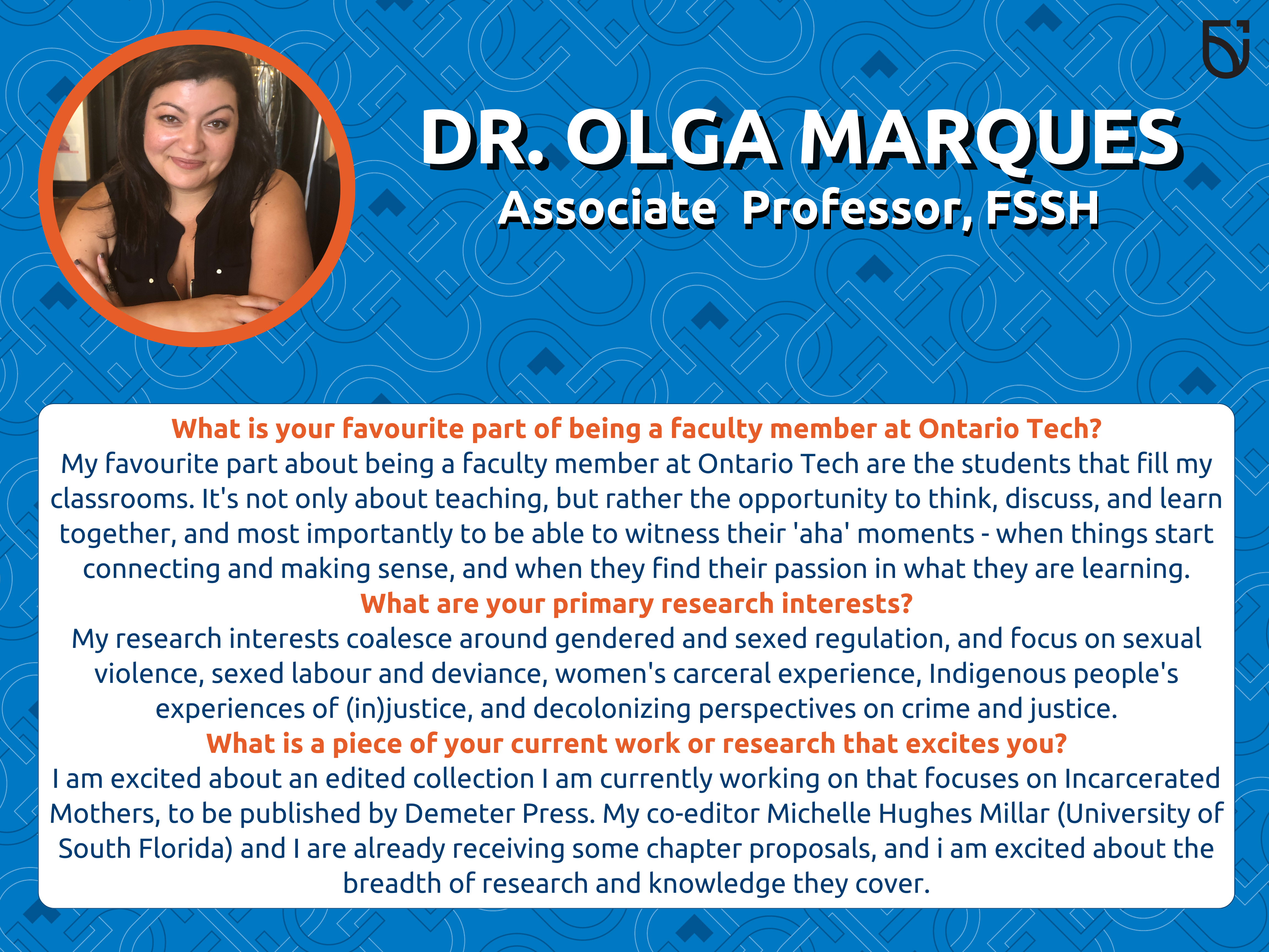 This photo is a Women’s Wednesday feature of Dr. Olga Marques, an Associate Professor in the Faculty of Social Science and Humanities.