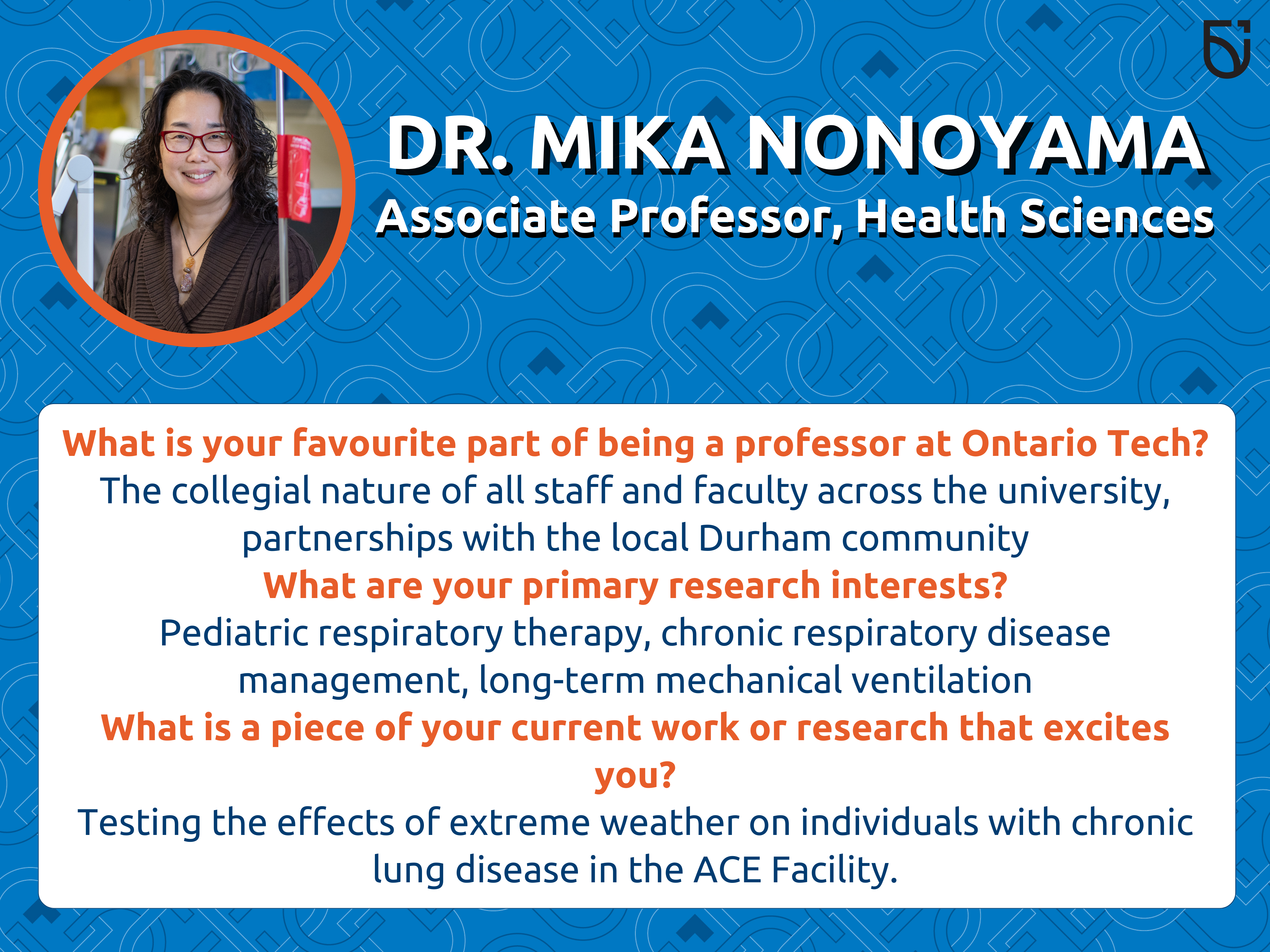 This photo is a Women’s Wednesday feature of Dr. Nonoyama, an Associate Professor in the Faculty of Health Sciences.