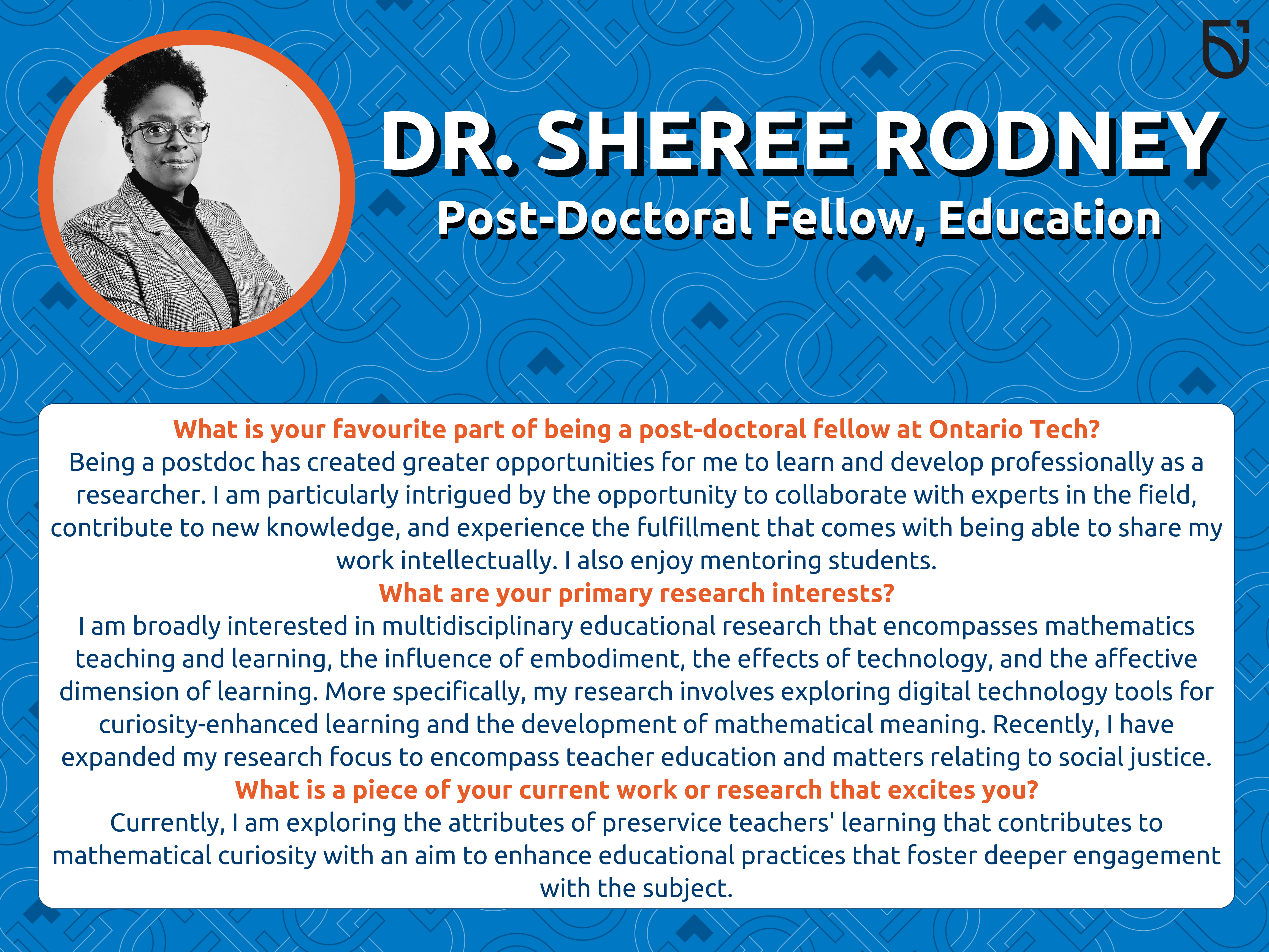 This photo is a Women’s Wednesday feature of Dr. Sheree Rodney, a Post-Doctoral Fellow in the Faculty of Education