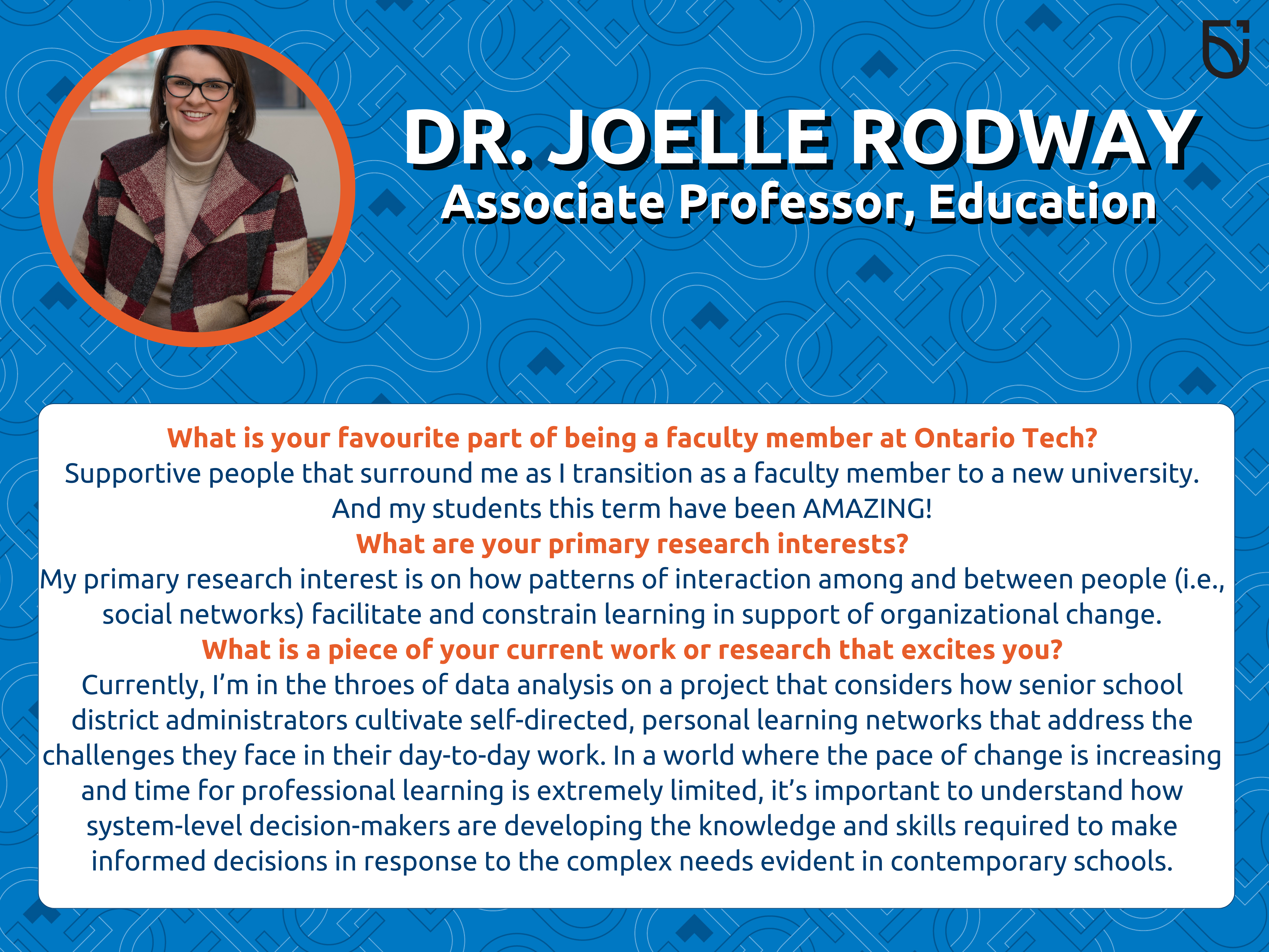 This photo is a Women’s Wednesday feature of Dr. Joelle Rodway, an Associate Professor in the Mitch & Leslie Frazer Faculty of Education.
