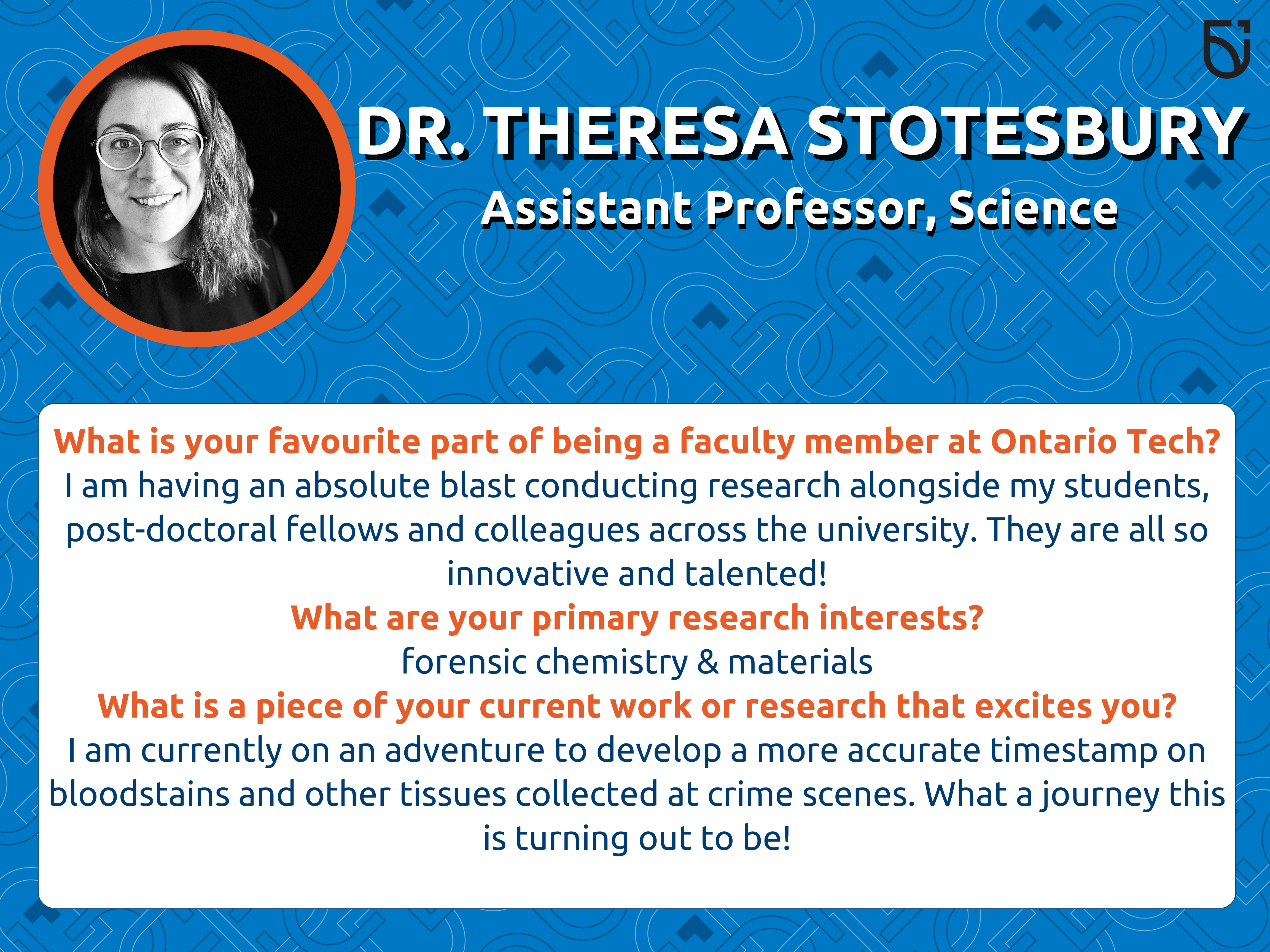 This photo is a Women’s Wednesday feature of Dr. Theresa Stotesbury, an Assistant Professor in the Faculty of Science.