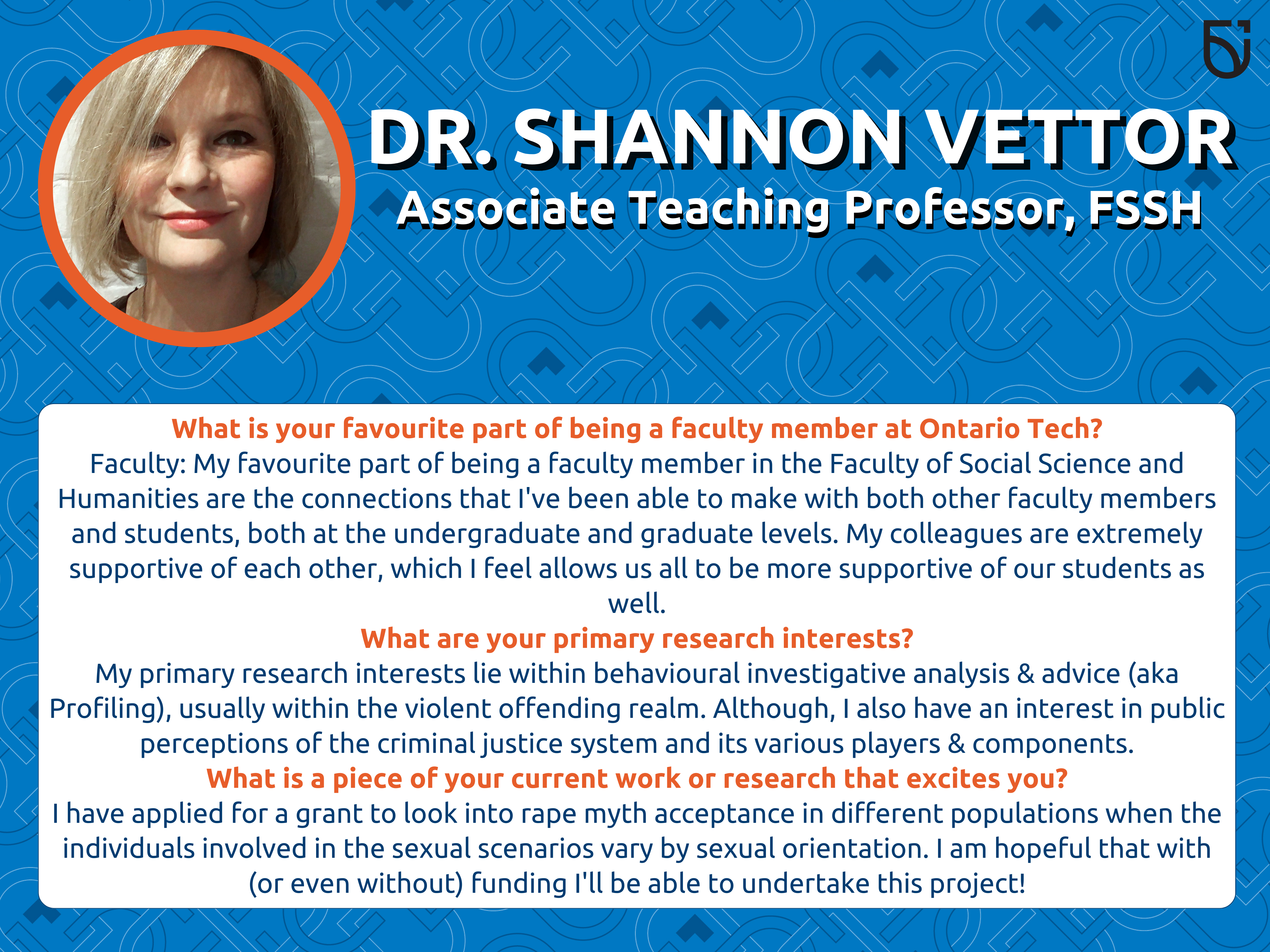 This photo is a Women’s Wednesday feature of Dr. Shannon Vettor, an Associate Teaching Professor in the Faculty of Social Science and Humanities