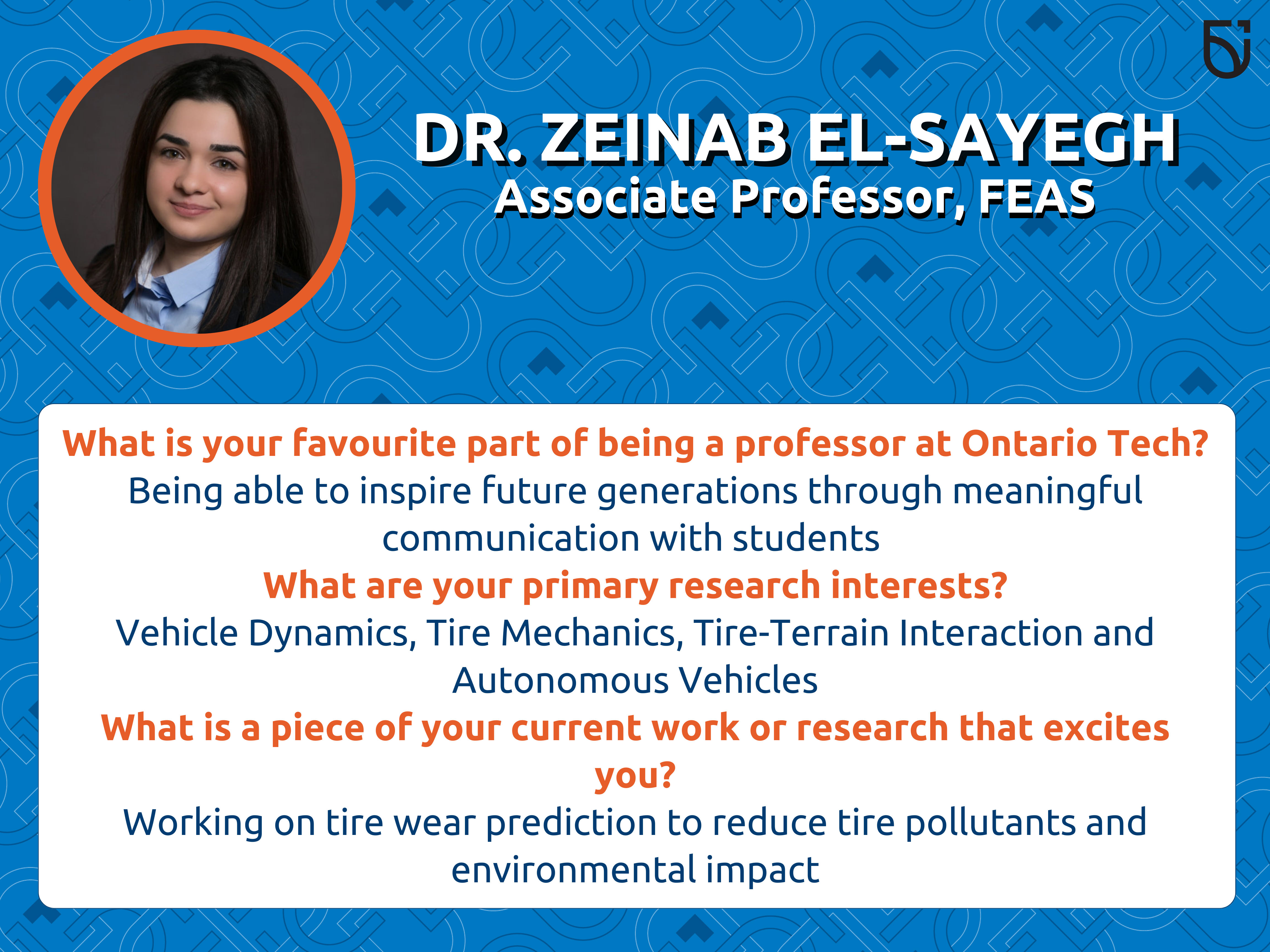 This photo is a Women’s Wednesday feature of Dr. El-Sayegh, an Associate Professor in the Faculty of Engineering and Applied Science