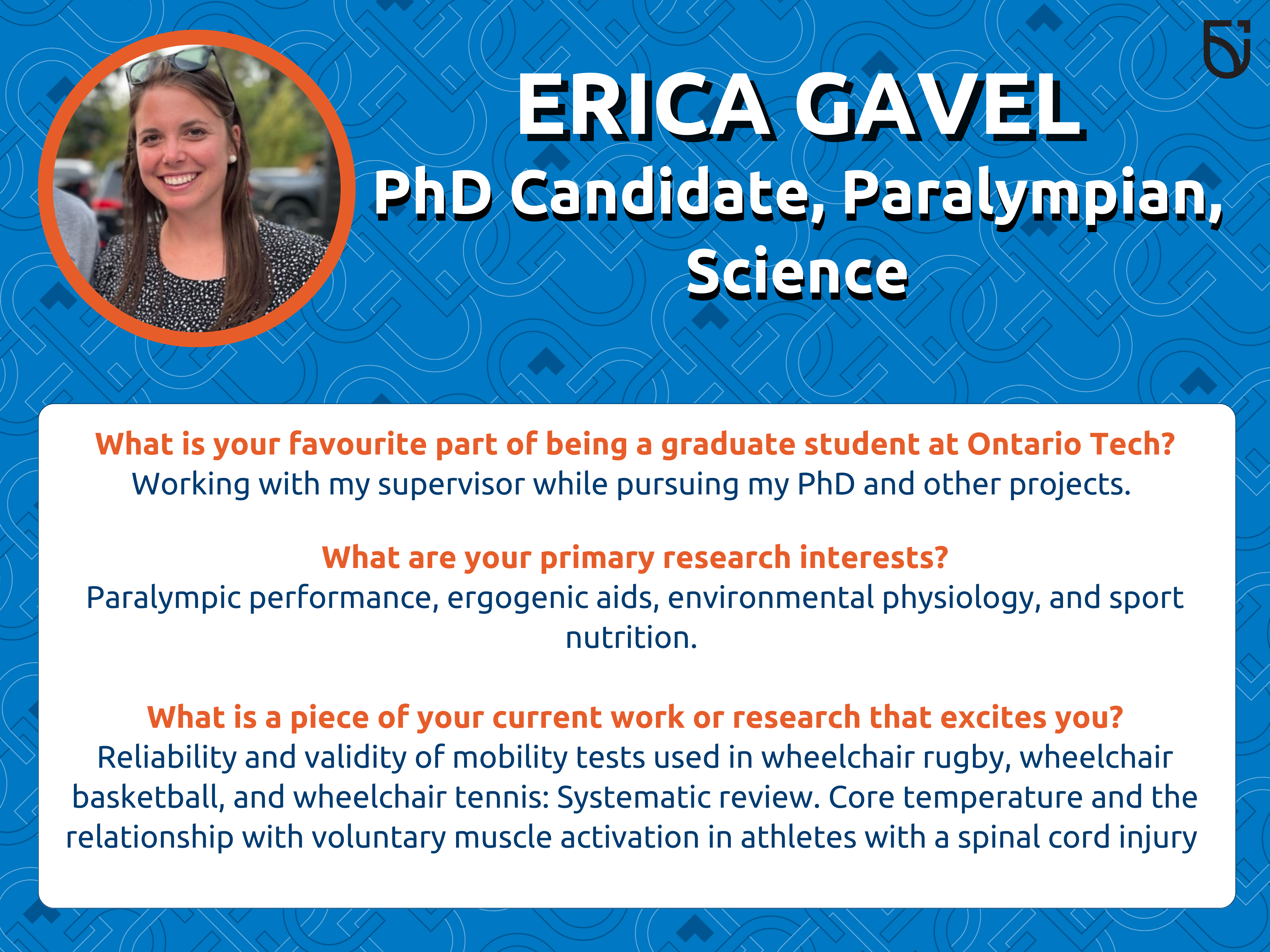 This photo is a Women’s Wednesday feature of Erica Gavel, a PhD Candidate and Paralympian, in the Faculty of Science