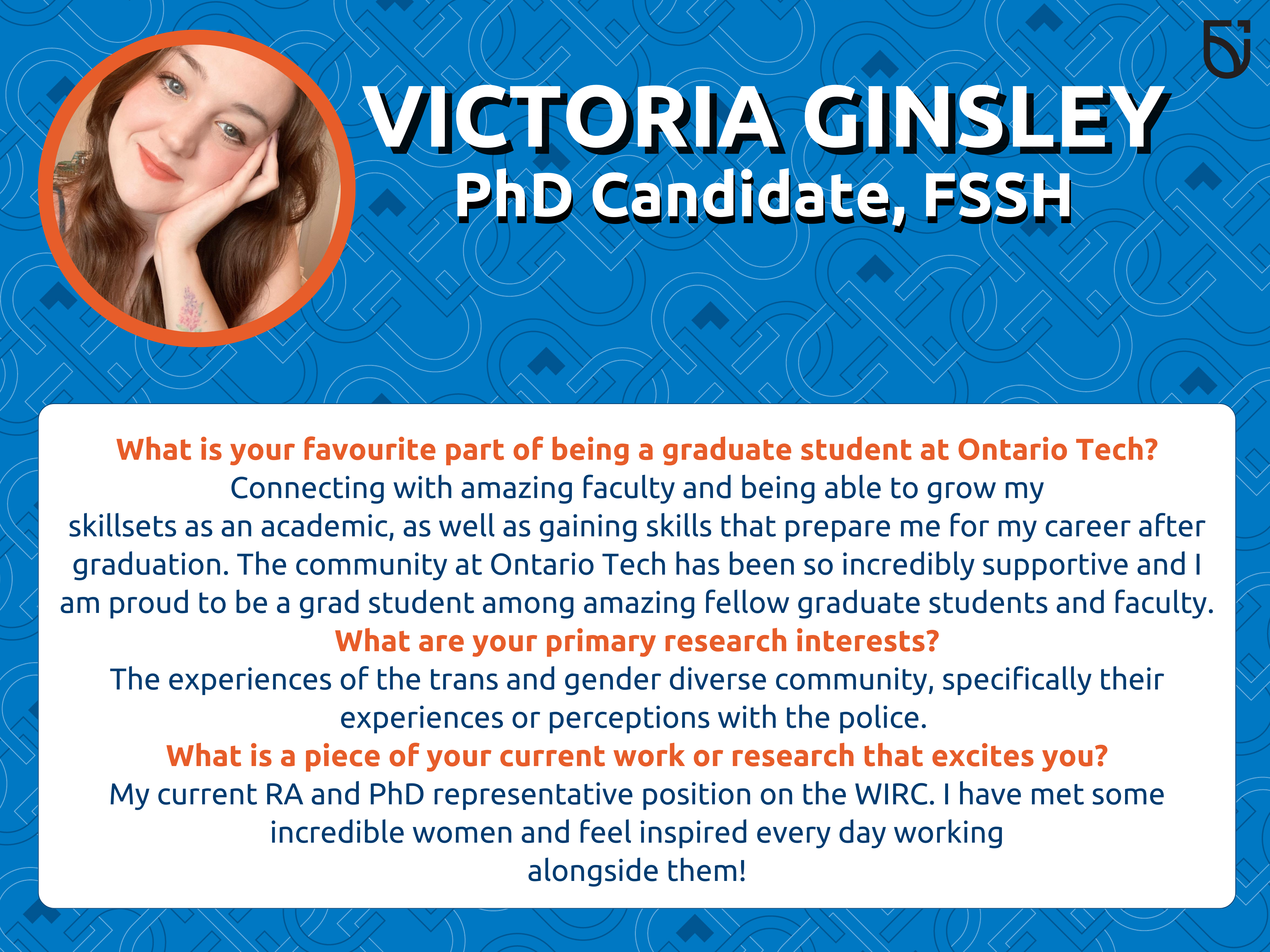 This photo is a Women’s Wednesday feature of Vikki Ginsley, a PhD Candidate in the Faculty of Social Science and Humanities