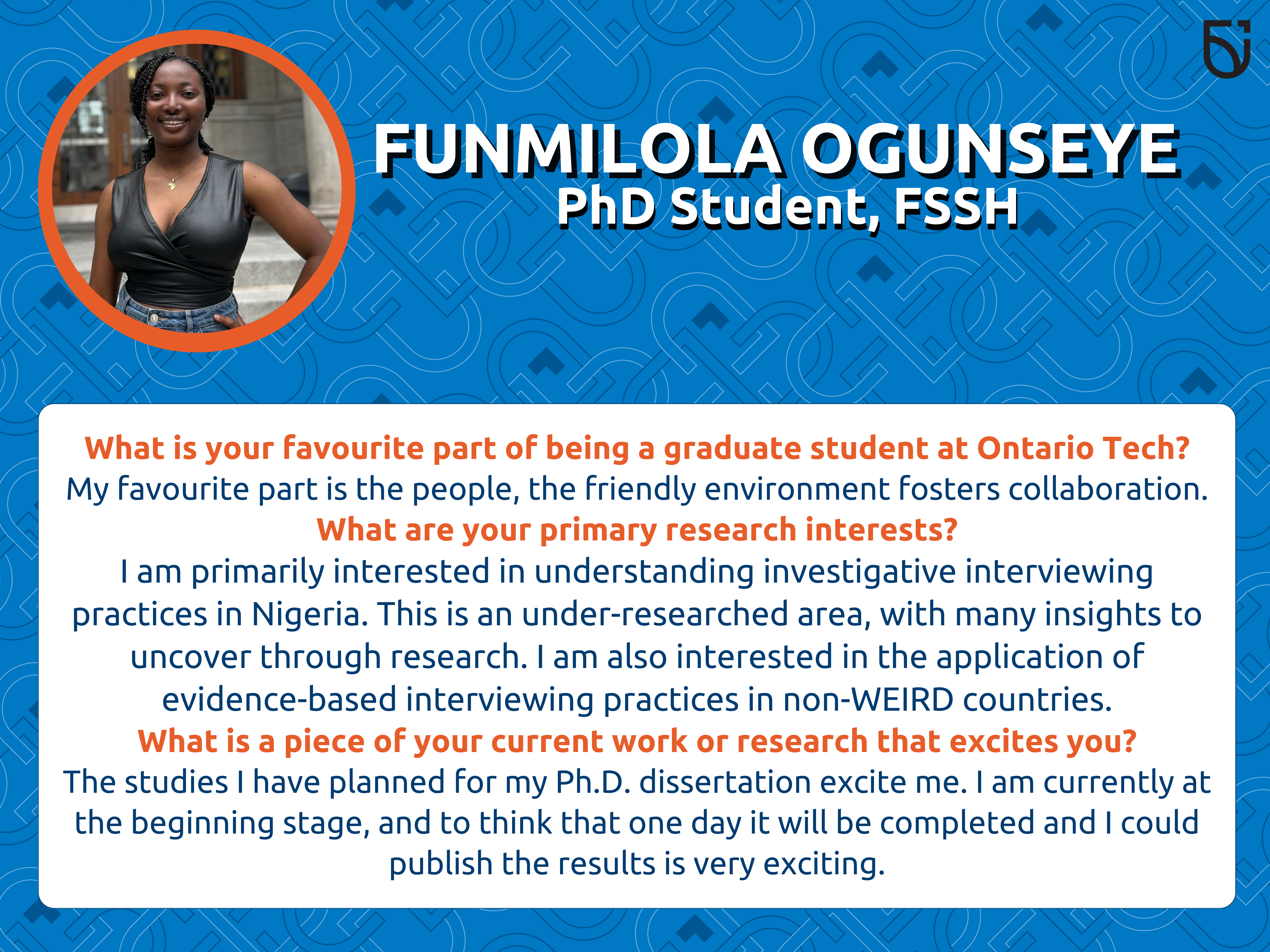 This photo is a Women’s Wednesday feature of Funmilola Ogunseye, a PhD Student in the Faculty of Social Science and Humanities