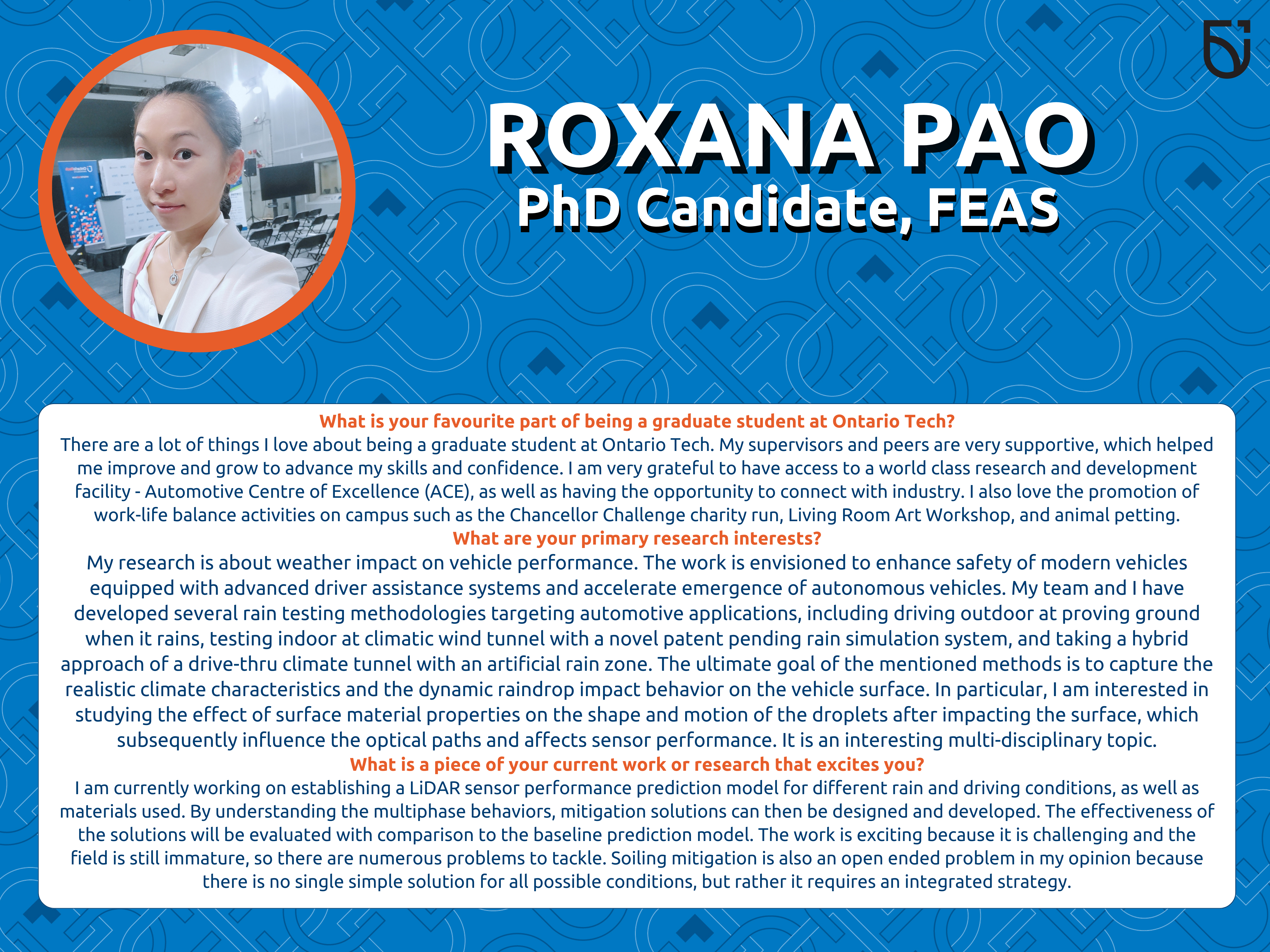 This photo is a Women’s Wednesday feature of Roxana Pao, a PhD Candidate in the Faculty of Engineering and Applied Science