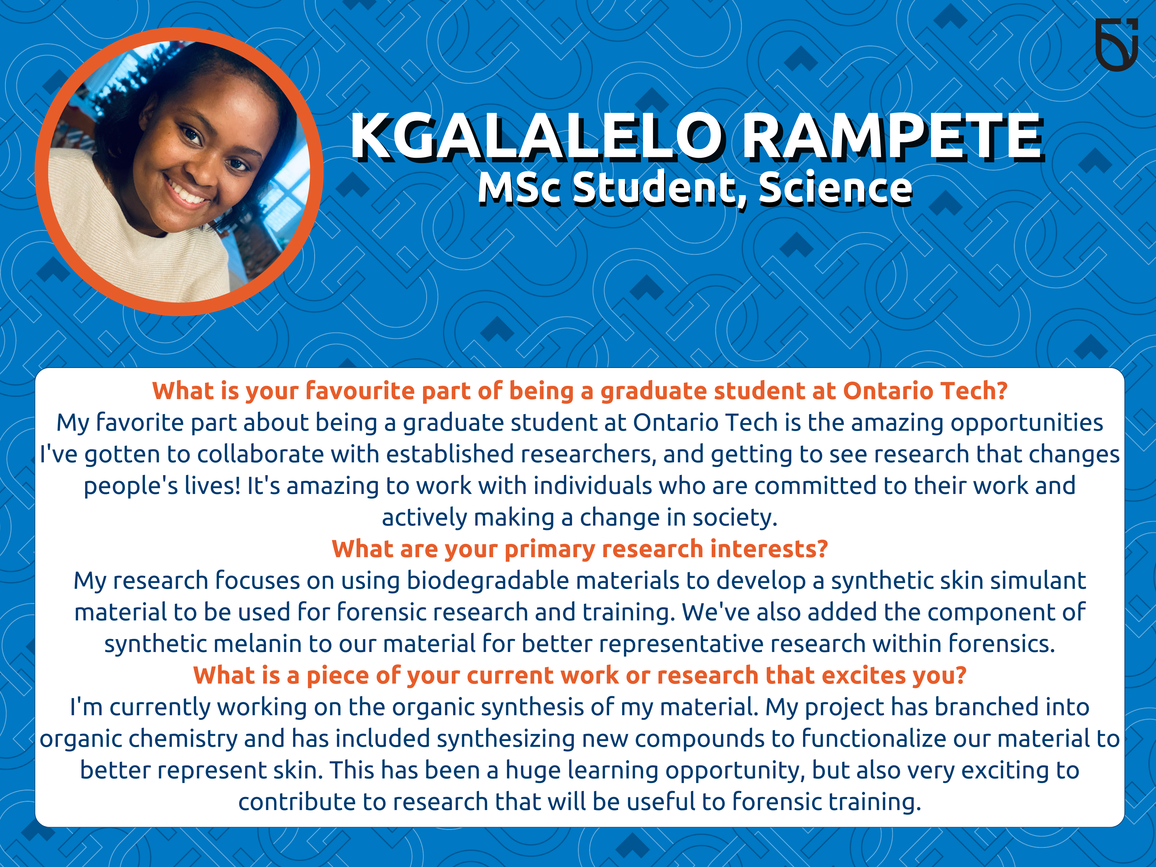 This photo is a Women’s Wednesday feature of Kgalalelo Rampete, an MSc student in the Faculty of Science