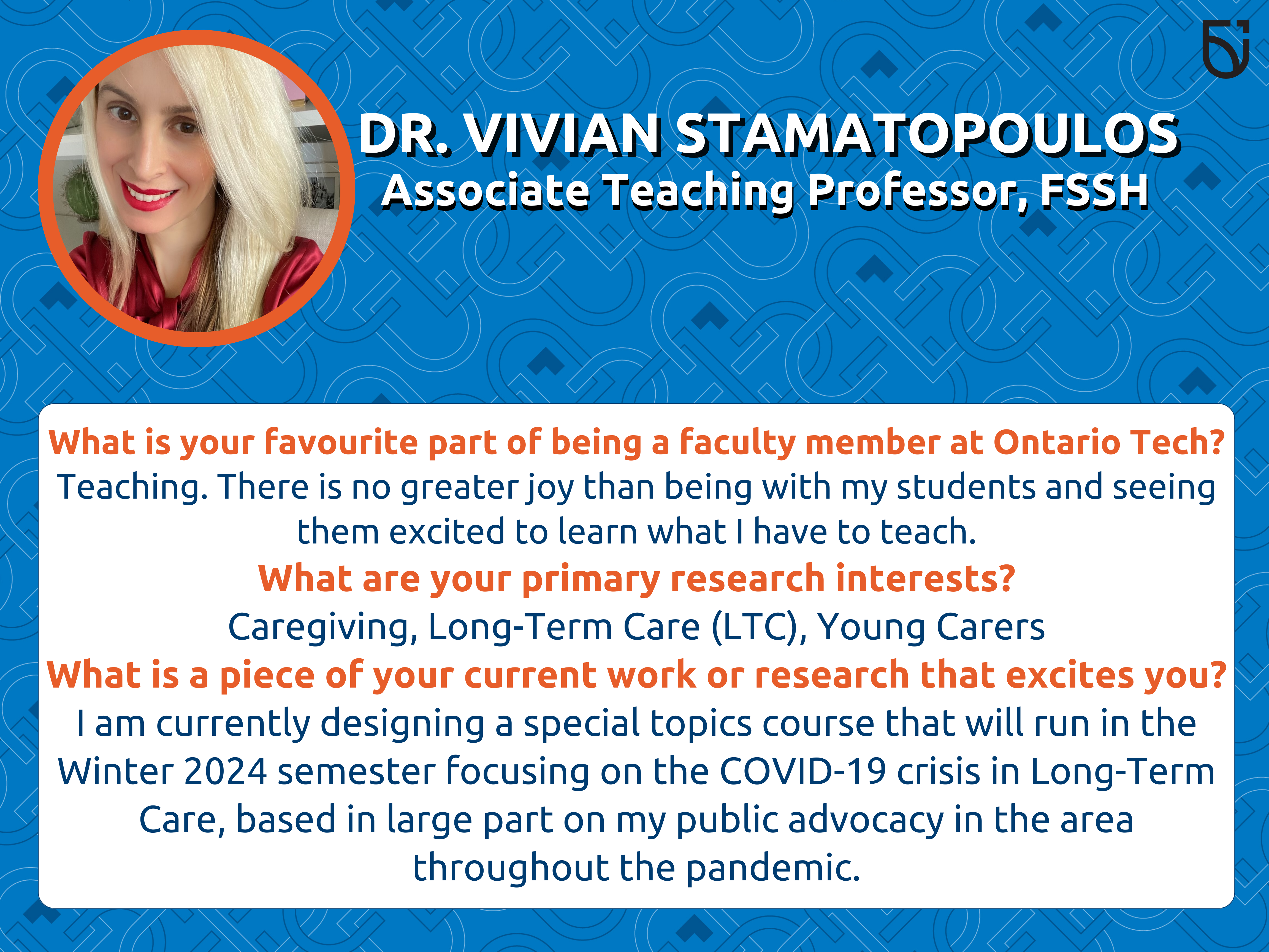This photo is a Women’s Wednesday feature of Dr. Vivian Stamatopoulos, an Associate Teaching Professor in the Faculty of Social Science and Humanities