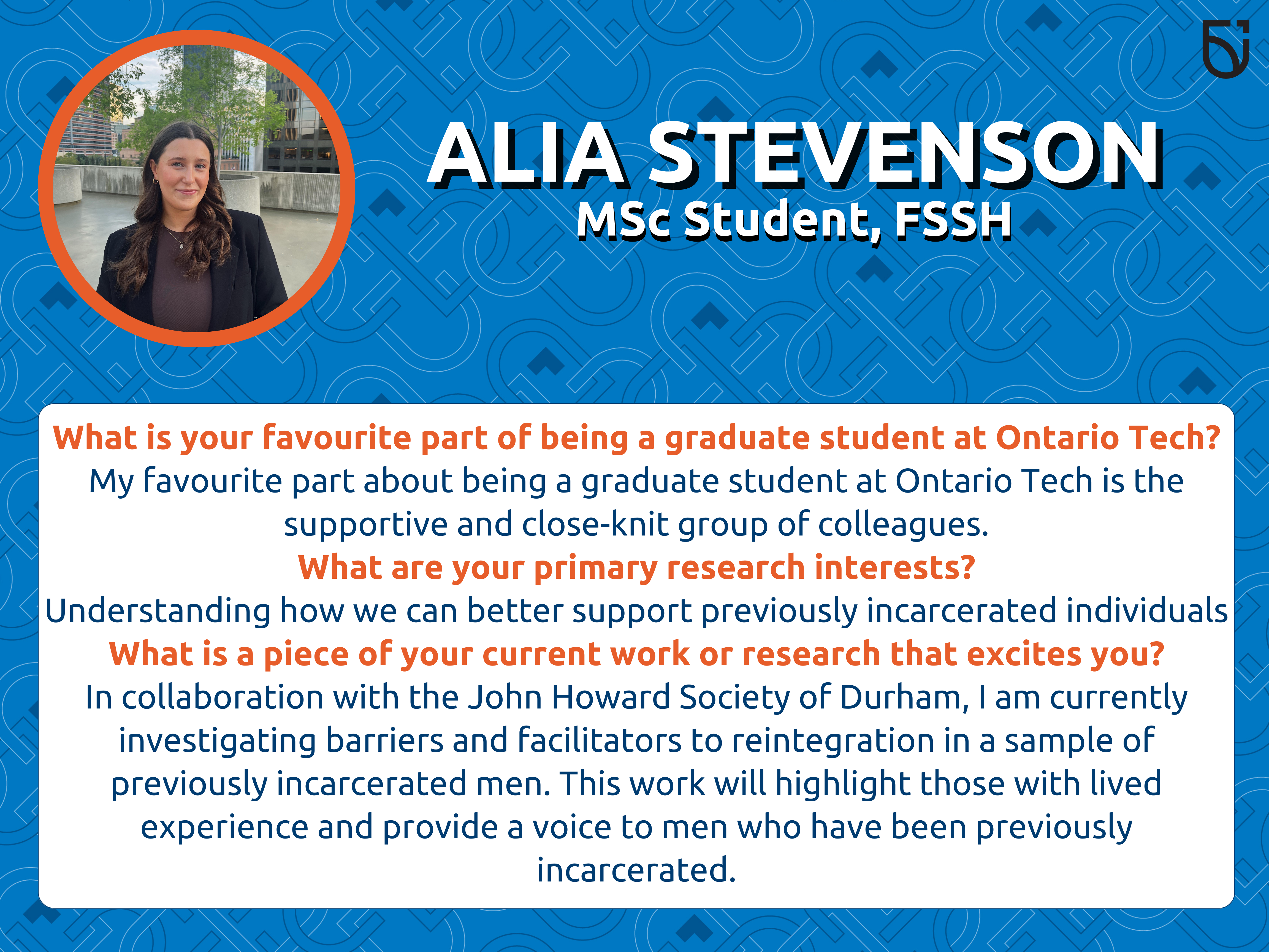 This photo is a Women’s Wednesday feature of Alia Stevenson, a Master’s student in the Faculty of Social Science and Humanities.