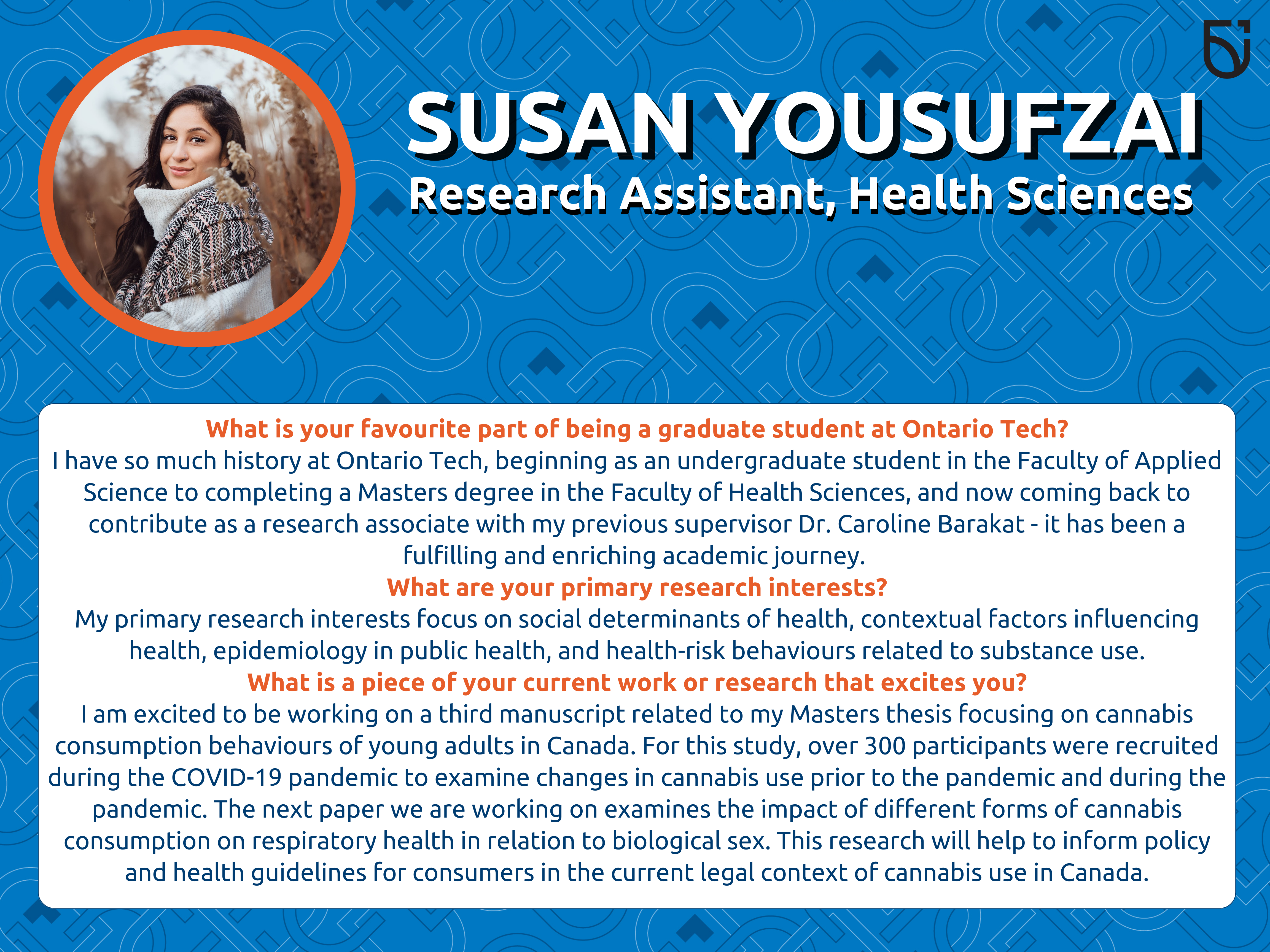This photo is a Women’s Wednesday feature of Susan Yousufzai, a Research Assistant in the Faculty of Health Sciences